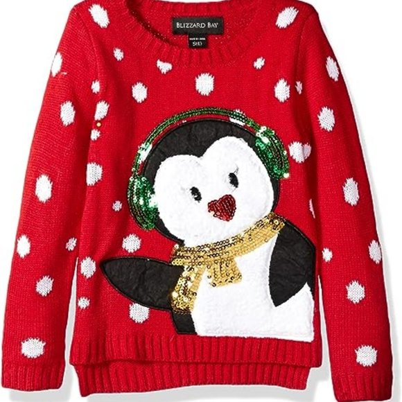 Girls Ugly Christmas Sweater Penguin